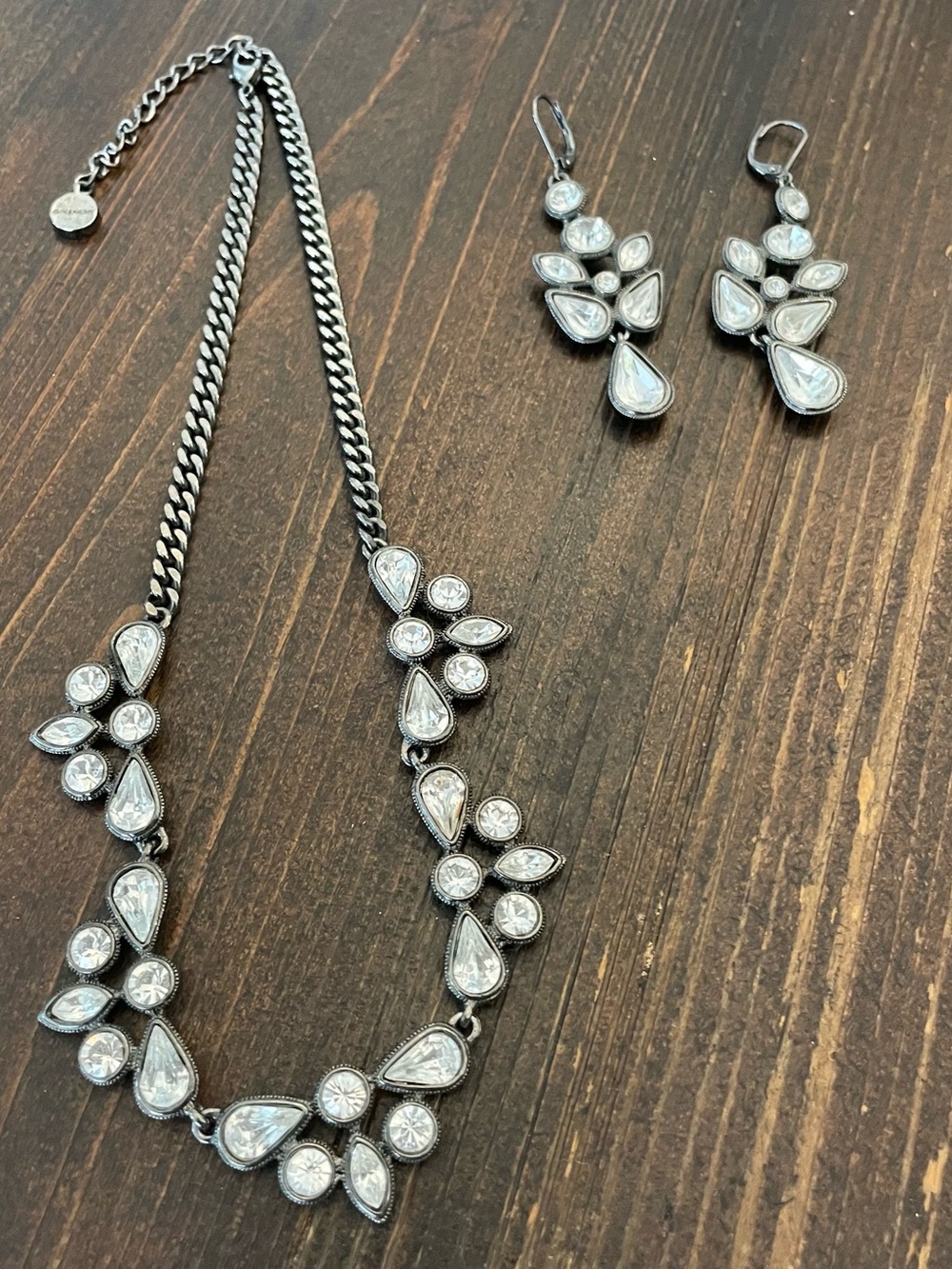 Givenchy Silver Crystal Floral Drop Necklace and Earrings Set